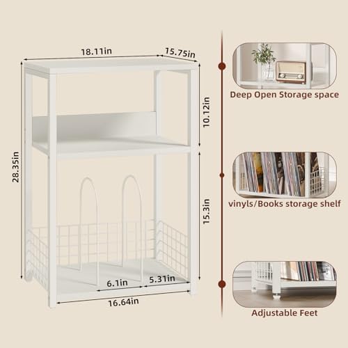 LELELINKY Large White Record Player Stand, 3 Tier 18" Wide Big End Table - Image 2