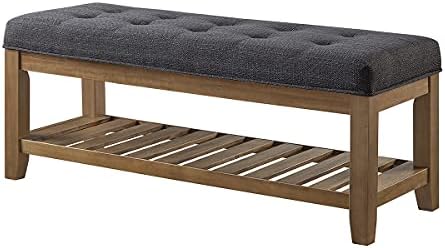 24KF Large Rectangular Upholstered Tufted Linen Fabric Ottoman Bench, Padded - Image 5