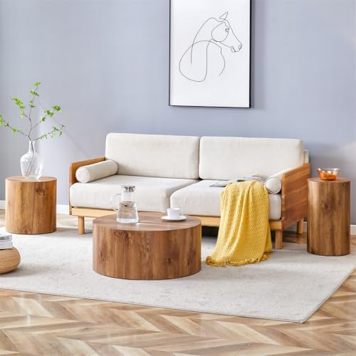 Round Coffee Table Set for 3, Modern Living Room Table Set, Wood Center Table - Image 3