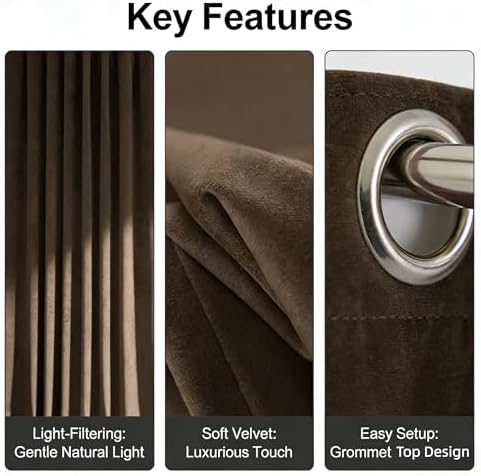SMILETIME Brown Velvet Curtains 104"x84" Grommet 1 Panel - Image 3