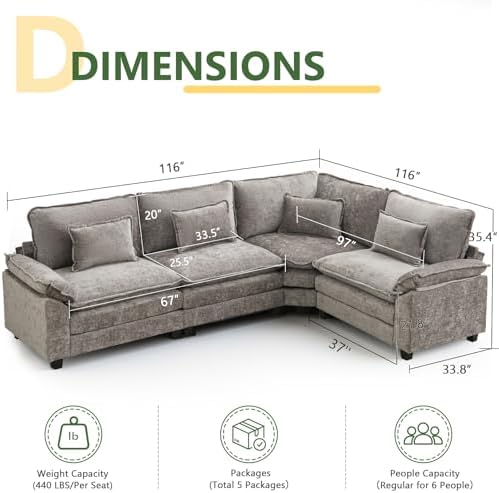 Oversized Modular Sectional Sofa Set, Convertible Deep Seat Cloud Couch - Image 2