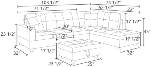 L-Shaped 3-Piece Flannel Sofa - Image 2
