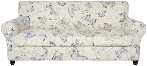 SearchI Stretch Sofa Cover Printed Couch Cover, Floral Pattern 4 Pieces Sofa by SearchI