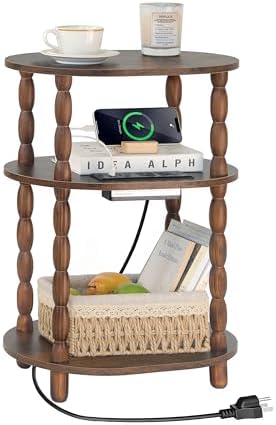 MaxSmeo Side Table with Charging Station, 3-Tier Small End Table with USB Ports by MaxSmeo