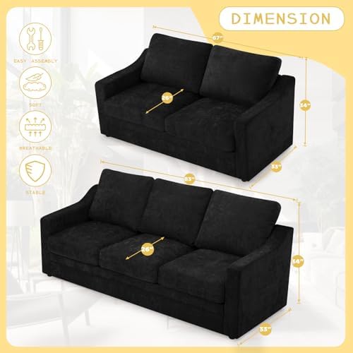 2 Pieces Chenille Sofa Set w/Soft Back Cushion - Image 2