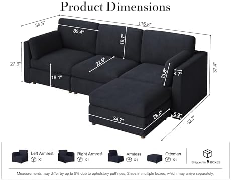 Oversized Modular Sectional Sofa L-Shaped Cloud Couches Blue - Image 2