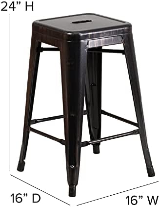 Flash Furniture Kai Commercial Grade 24" High Backless Black-Antique Gold Metal - Image 3
