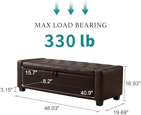 Huatean Home 48" Ottoman with Storage, Dark Brown Storage Ottoman Bench - Image 2