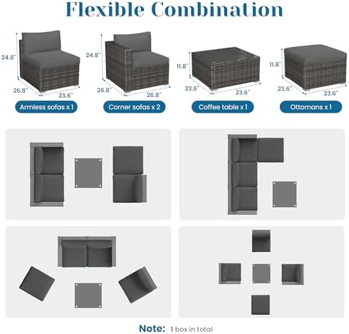 5 Pieces Outdoor Patio Furniture Set, Patio Sectional Furniture Set, - Image 6
