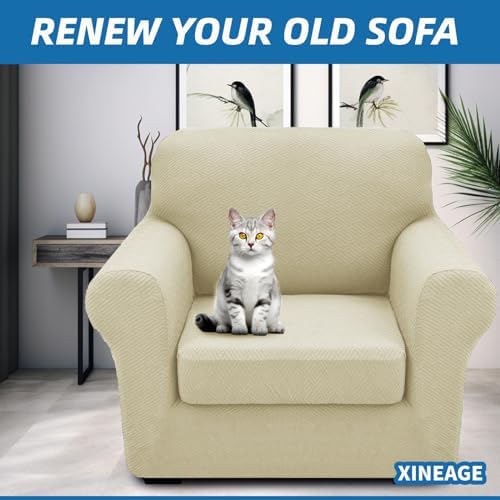 XINEAGE 2-Piece Stretch Armchair Sofa Cover, Washable Couch Covers - Image 4