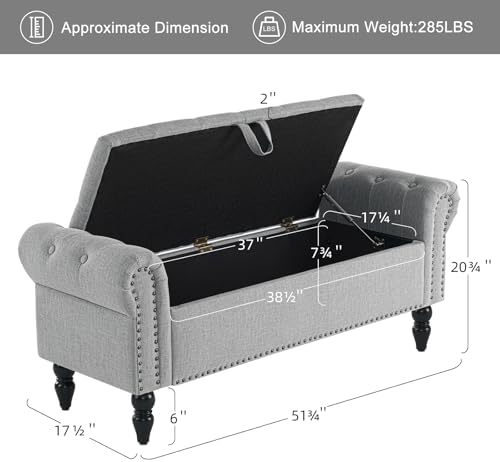 Furniliving 51” Bedroom Bench, End of Bed Bench - Image 3