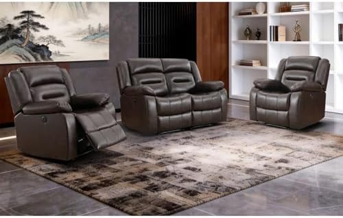 EBELLO Faux Leather Recliner Sofa Set, Includes 2 Power Reclining Chair and a - Image 7