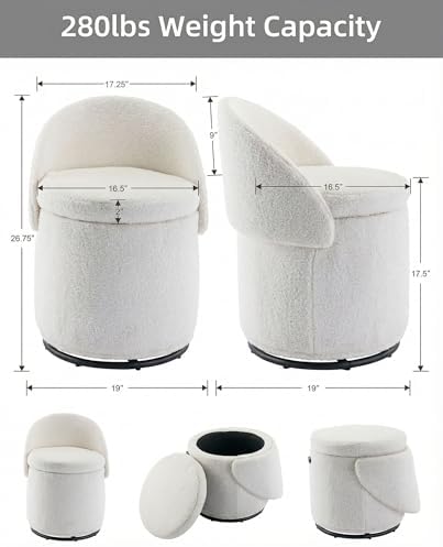 DUOMAY Modern Round Swivel Vanity Storage Stool - Image 2