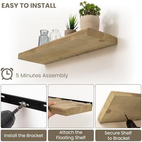 Acovy 40" Unfinished Solid Reclaimed Wood Floating Shelves, Rustic Heavy-Duty - Image 5