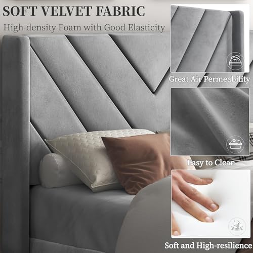 Yaheetech Twin Bed Frame with Chevron Channel-Tufted Headboard, Light Gray - Image 5