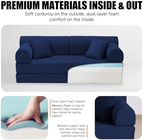 79" Memory Foam Sofa Bed, High Backrest Convertible Futon Boneless Couch - Image 4