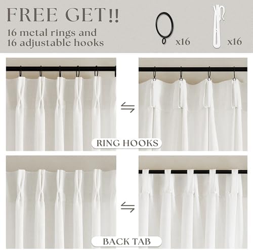TWODRAPES Beige White Pinch Pleated Linen Curtains 112 Inches Long 2 Panels - Image 5