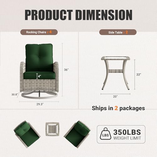 6-Piece Patio Rocking Swivel Chair Outdoor Wicker Rattan Bistro Set - Image 2