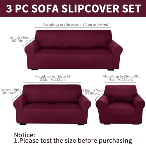 Peryiter 3 Pcs Couch and Loveseat Sofa Covers, Milk Silk - Image 2