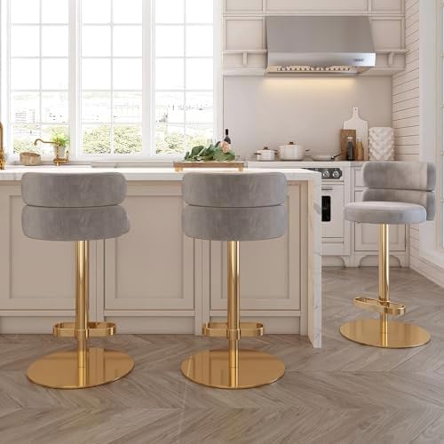 Modern Velvet Bar Stool, Swivel Adjustable Height Kitchen Counter Stool by LUXMOD