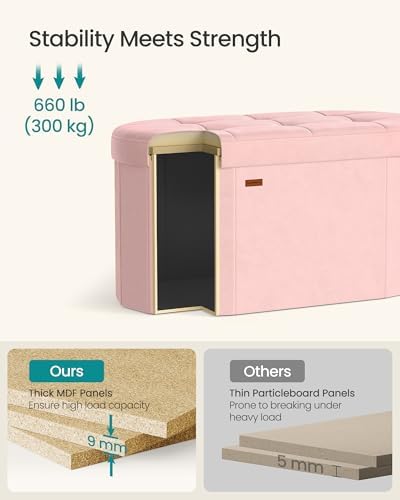 SONGMICS Folding Ottoman with Storage, Oval Bench, Velvet Fabric - Image 4