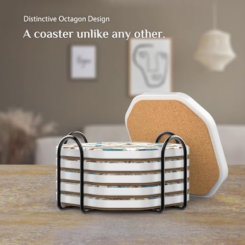 UMIRRO Absorbent Ceramic Stone Coasters Set of 6 - Image 4