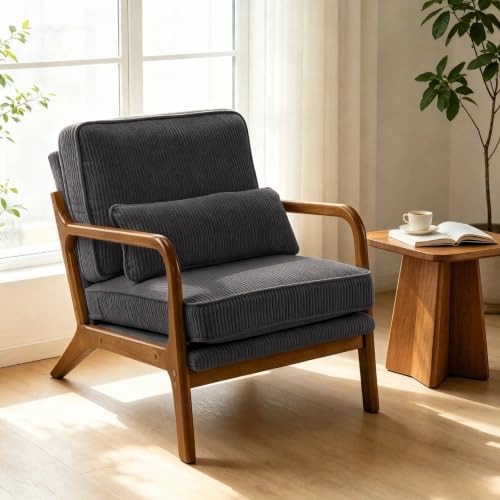 Karl home Mid-Century Modern Accent Reading Chair, Dark Grey by Karlhome