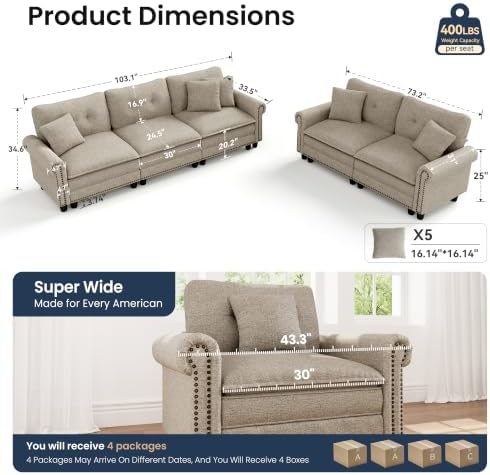 PHI VILLA Modular Sectional Sofa & Cloud Loveseat Set Living Room 2-Piece - Image 2