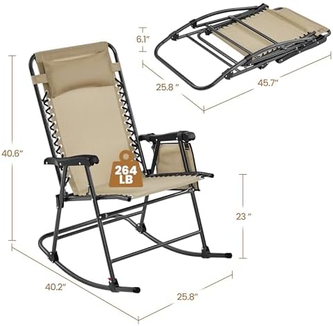 Yaheetech Patio Rocking Chair Folding Camping Chair - Image 3