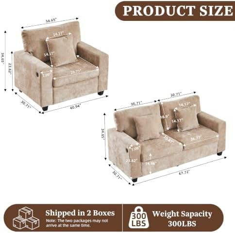 2 Seater Couch with Accent Chair Modern Chenille Sofa Set - Image 2