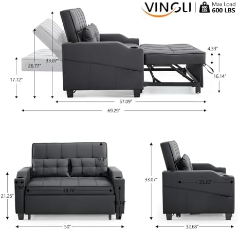 VINGLI Convertible Loveseat Sleeper Sofa Bed, Pullout Couch - Image 3