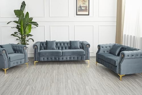 Hybition 3-Piece Living Room Sofa Set, Tufted Design - Image 2