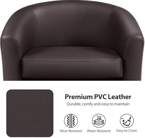 Yaheetech Accent Chairs Set of 2, Faux Leather Barrel Armchairs Espresso - Image 6