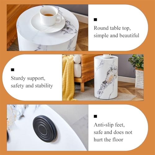 Round Side Table, End Table Living Room Tables, Faux Marble Sofa Couch Tables - Image 5