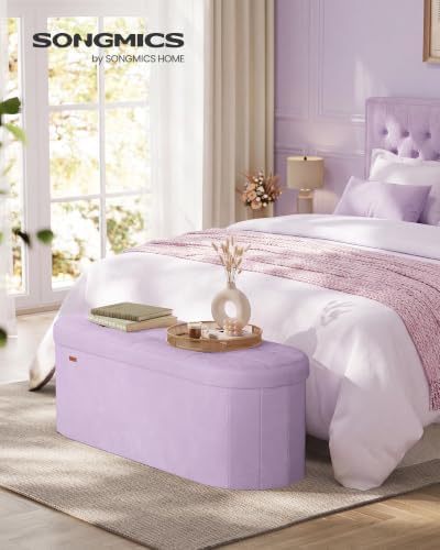 SONGMICS Folding Ottoman with Storage, Oval Bench, Velvet Fabric - Image 3