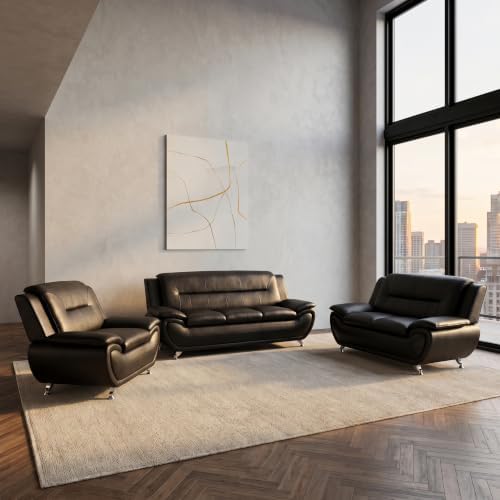 3 Piece Faux Leather Sofa Set for Living Room, Modern Living Room Furniture Set by Unknown