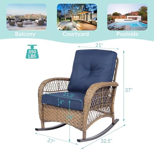 MEETWARM Outdoor Wicker Rocking Chair, Rattan Patio Rocker Chairs - Image 4
