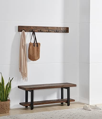 Pomona Solid Wood Entryway Bench and Coat Hook Set, Rustic Brown, 48 Inch by AlaterreFurniture