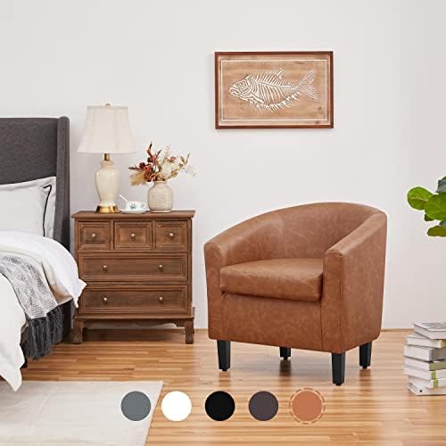 Yaheetech Accent Chairs, Faux Leather Barrel Armchairs - Image 4