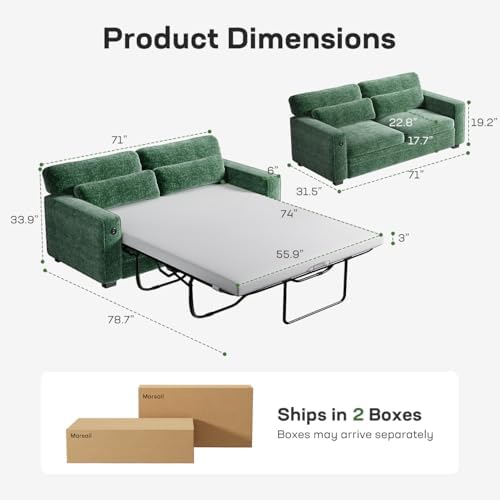 Marsail Pull Out Sofa Bed, Queen Size Sleeper Sofa - Image 3