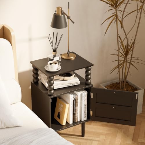 Nightstand with Storage Drawer and Open Wood Shelf, Solid Wood Legs - Image 5