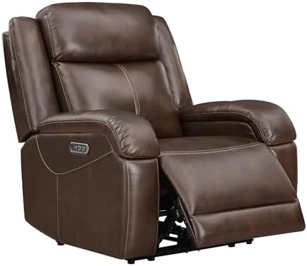 Watson & Whitely Genuine Leather Wall Hugger Power Recliner, Dark Brown by WatsonWhitely
