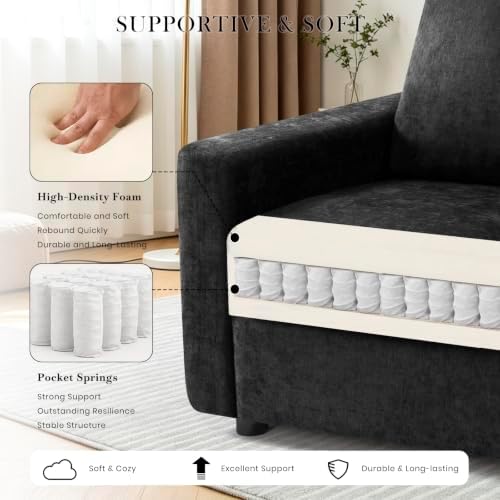 84” Chenille 3-Seater Sofa W/Movable Ottoman - Image 5