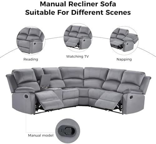 EBELLO Manual Reclining L-Shaped Sectional Sofa Set, Included Soft Microfiber - Image 4