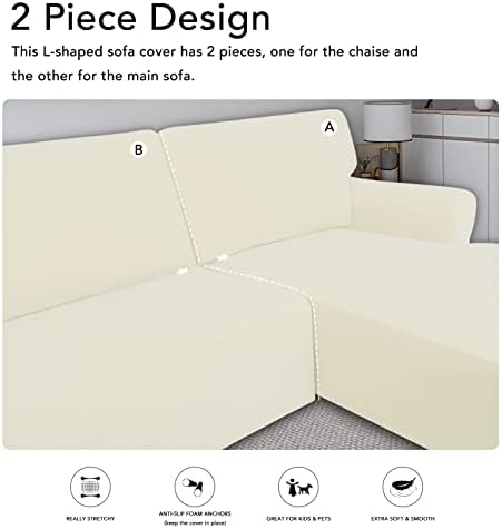 PureFit Stretch Sectional Couch Covers 2 pcs Non Slip L Shape Sofa Cover - Image 4