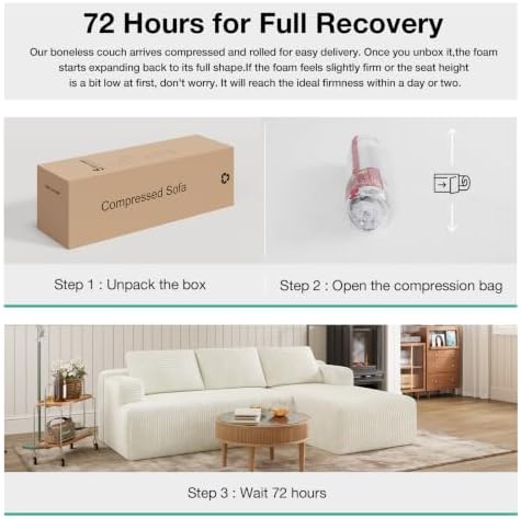 Novilla Modular Sectional Sofa Bed Boneless Couch, Corduroy Beige - Image 3