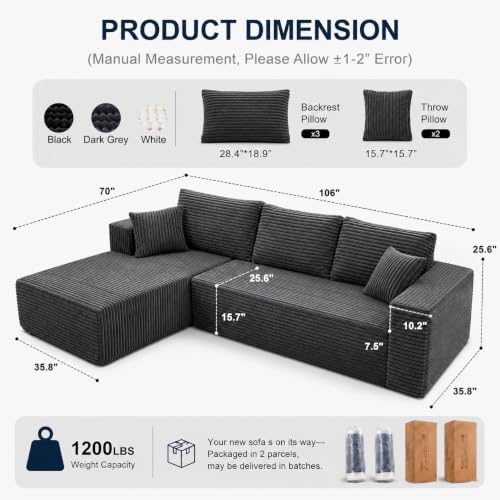 106" Boneless Couches for Living Room, Modular Sectional Sofa - Image 2