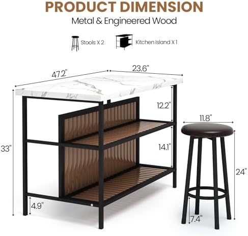 AWQM Kitchen Island with Seating & Storage, Bar Table and Chair Set - Image 2