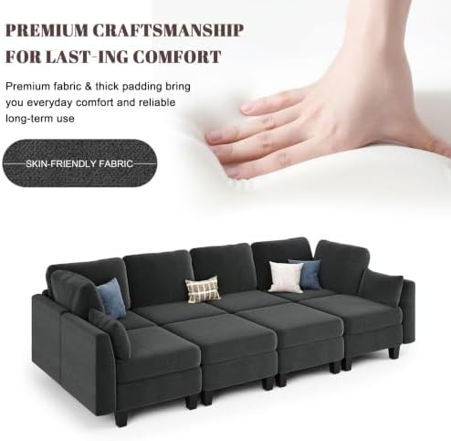 Sectional Sleeper Sofa, 8 Seaters Modular Sleeper Sofa Couch, Dark Grey - Image 6