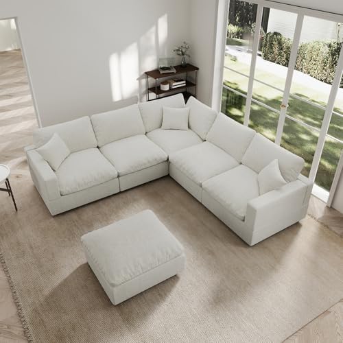 Modern Sectional Linen Couch for Living Room V-Shape Sofas, 6 Seat Modular - Image 6